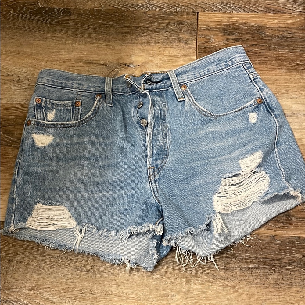 Levi's Light Blue Distressed Jean Shorts